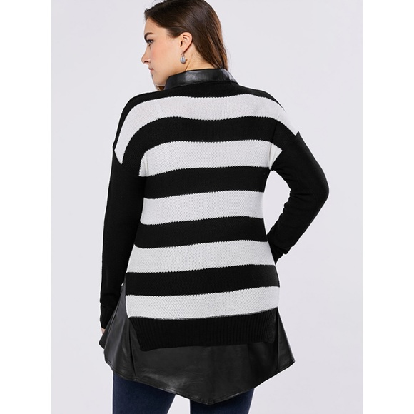 Plus Size Sweater w/ Vegan Leather Collar & Hem - Picture 5 of 8